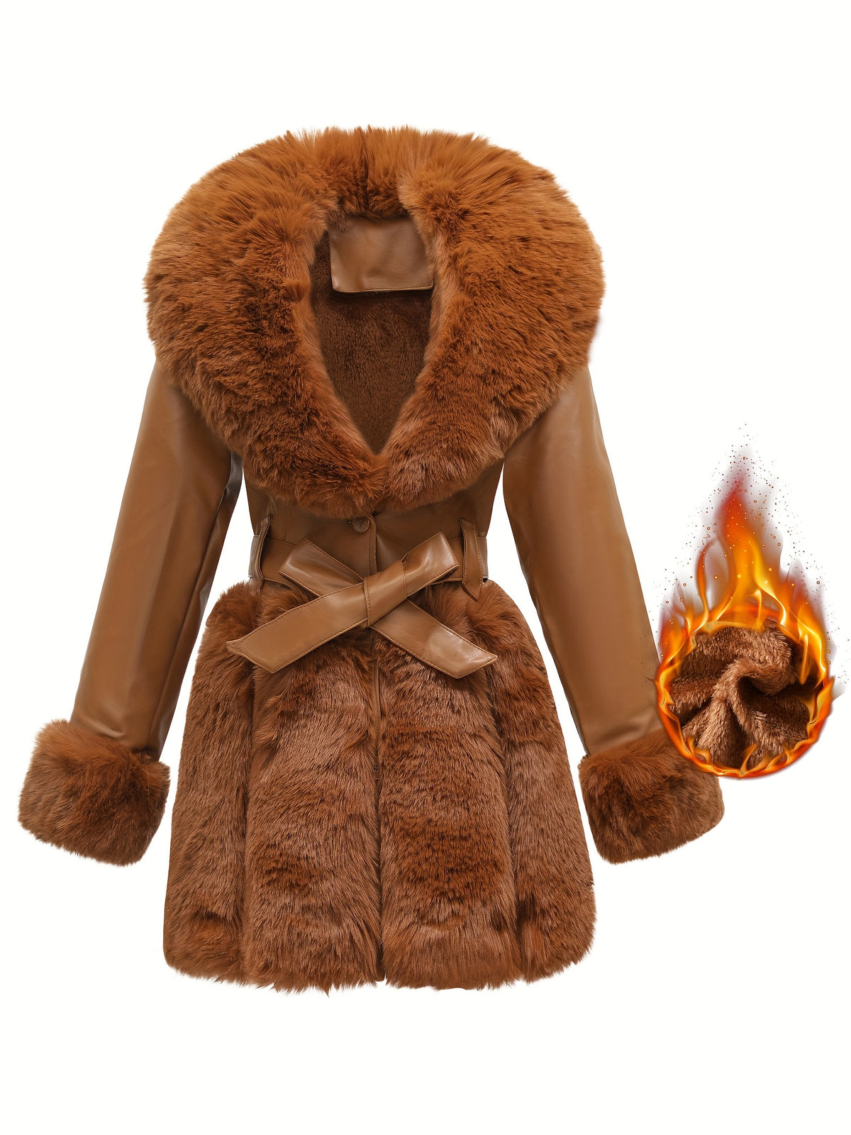 Women'S Elegant Faux Fur-Lined Parka Jacket - Thickened Warm Winter Coat with Button Front, Long Sleeves, and Belted Waist, Solid Color Casual Outerwear for Fall/Winter, Winter Parka