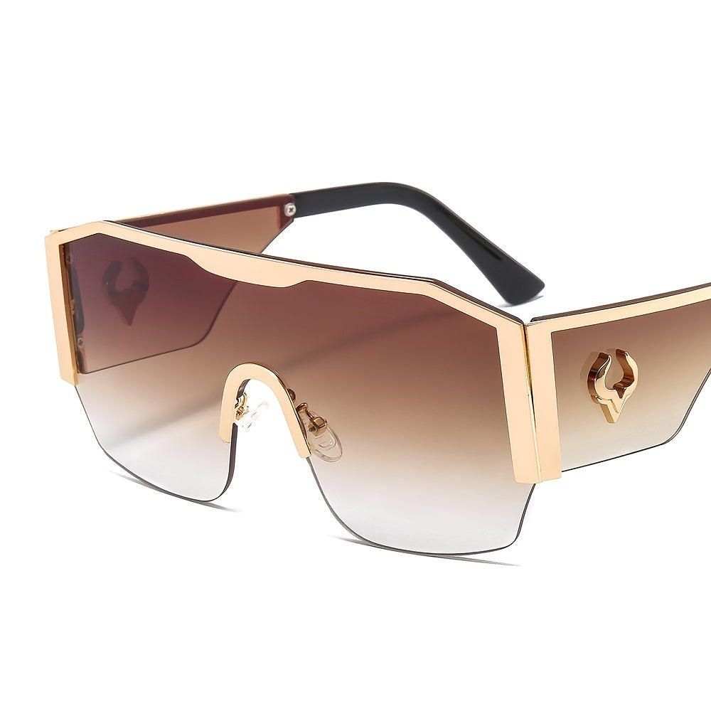 OUTU Unisex -Style Fashion Glasses with Bull Head Accents, Stainless Steel Frame & PC Lenses - Wide Full-Rim Design for Men & Women, Accessories, Gear, Stylish Eyewear, Durable Eyewear