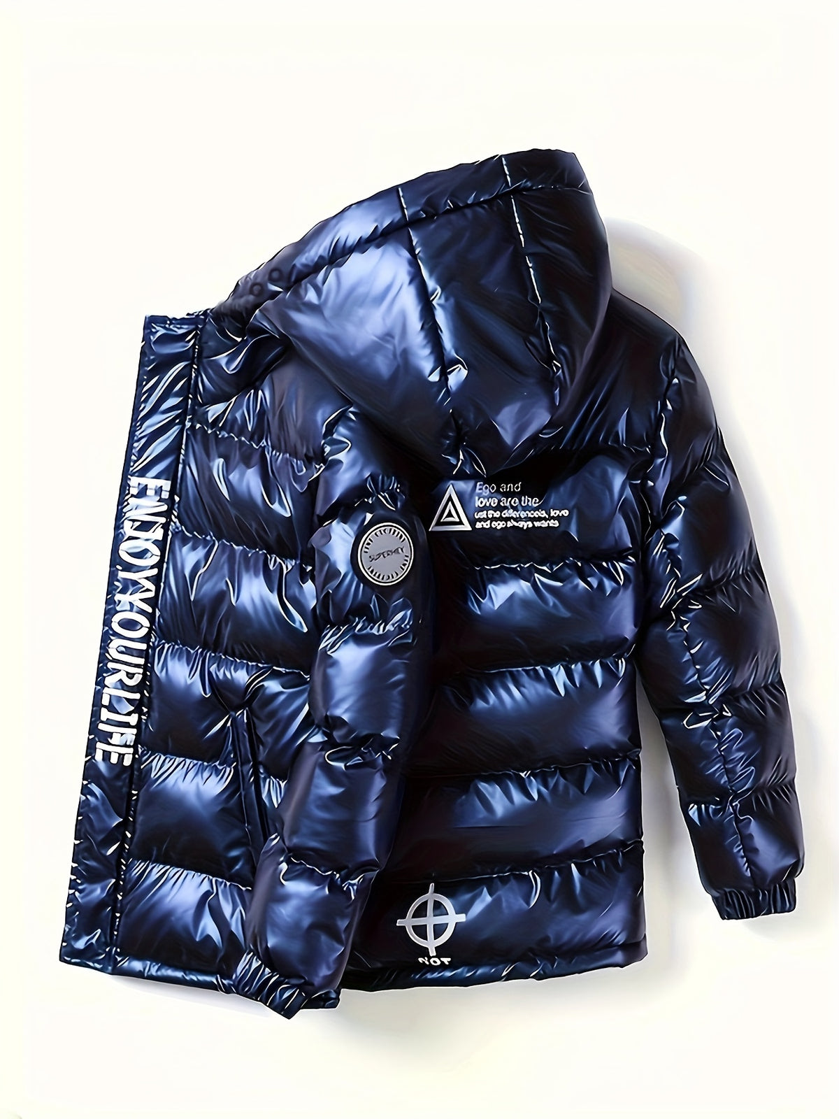 Boys' Winter Warmth Jacket, Casual Polyester 100% Long Sleeve with Zipper, Alphabet Pattern, Regular Fit, Non-Stretch Fabric, Cardigan Collar, Thickened Coat for Fall/Winter