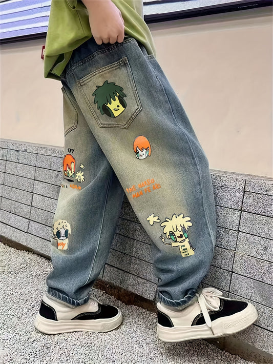 Boys' Jeans - Non-Stretchy Casual Pants with Pocket Details, Loose Fit for Everyday & Formal Wear - Spring/Fall Everyday Pants for Kids (Easy Care), Spring Fall Clothing, Playful Graphic Jeans, Durable Kids Clothing, Perfect for Outdoor