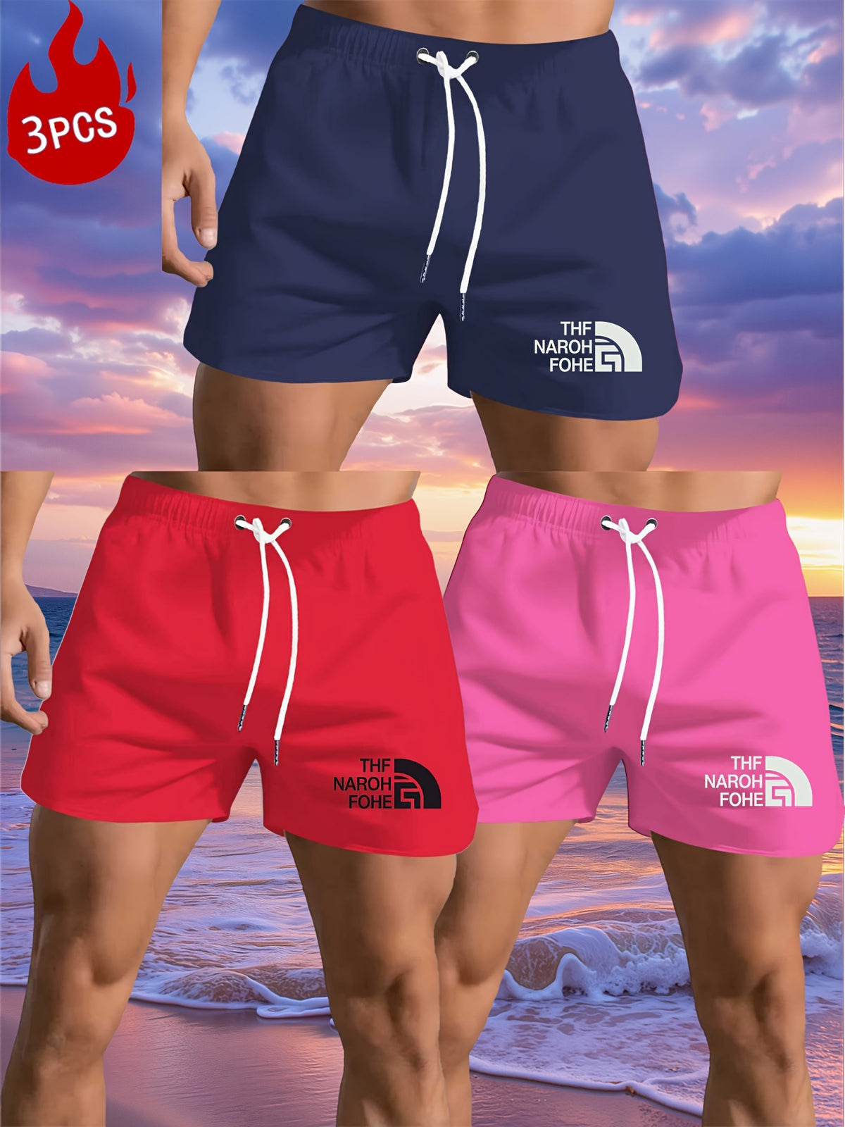 Men's Athletic Shorts 3pcs Suit, Fashionable Breathable and Quick-Drying, Essential for Seaside Beach, Comfortable Casual Pants.