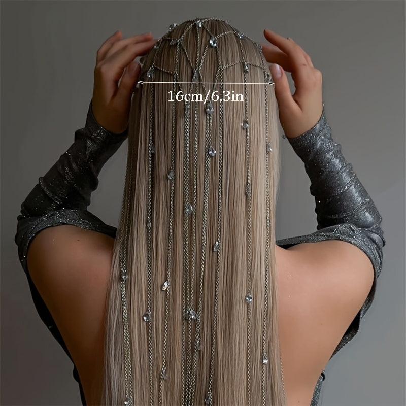 1pc Elegant Rhinestone Hair Band with Cascading Tassels & -Adorned Chains - Sparkling Princess Tiara Headpiece for Women, Formal Events, Prom, Weddings, Parties - Versatile Hair Accessory for Everyday or Special Occasions - Luxurious Rhinestone Hair Crow