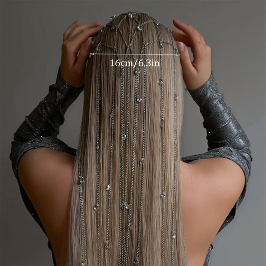 1pc Elegant Rhinestone Hair Band with Cascading Tassels & -Adorned Chains - Sparkling Princess Tiara Headpiece for Women, Formal Events, Prom, Weddings, Parties - Versatile Hair Accessory for Everyday or Special Occasions - Luxurious Rhinestone Hair Crow