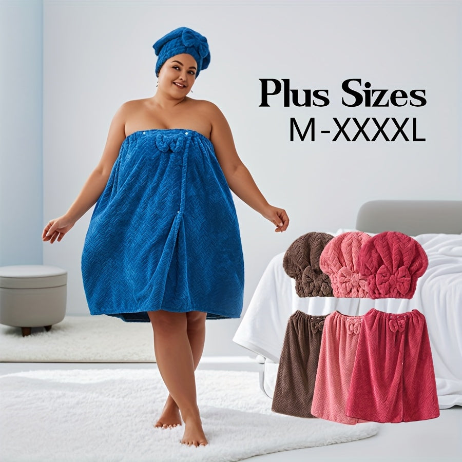 2pcs Plus Size Bath Wrap & Hair Towel Set (M-XXXXL) | Microfiber, Adjustable, Soft & Absorbent | Bathroom/Sauna/Hotel/Outdoor Use