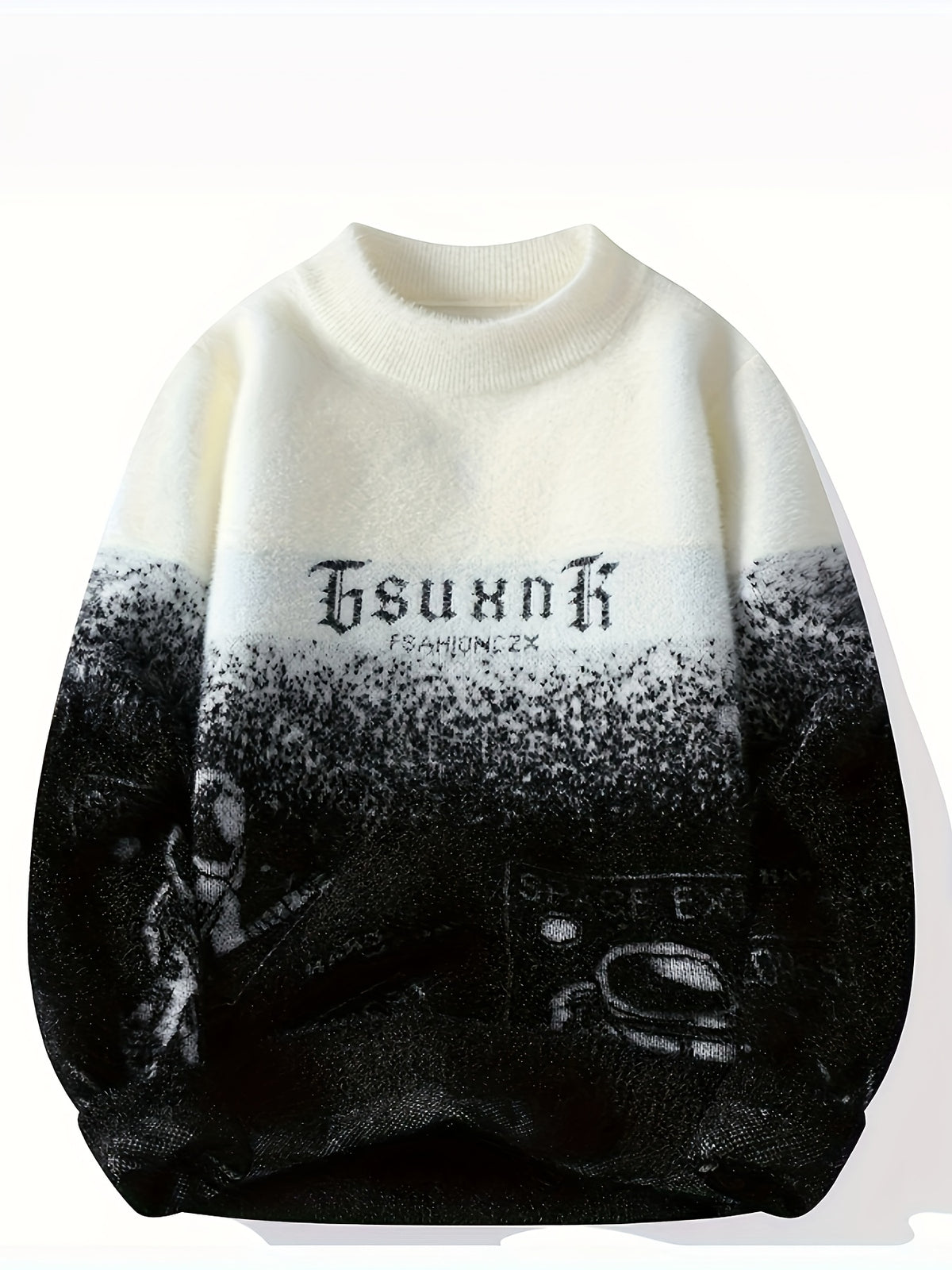 Men'S Cozy Fleece Sweatshirt - "FSAHIONCZX" Graphic, Beige & Brown, Ribbed Knit, Long Sleeve, Crew Neck, Perfect for Fall/Winter, Winter Clothing | Ribbed Knit Sweatshirt | Cozy Fleece Material, Thick