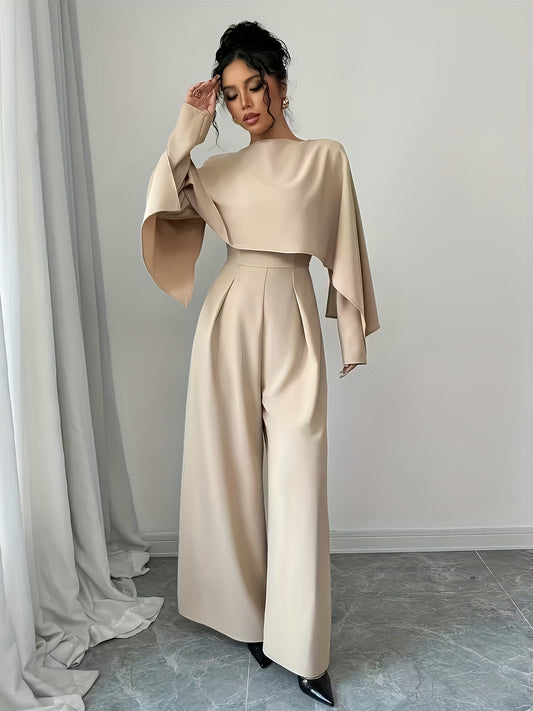 Women's Fashionable and Elegant Solid-color Long-sleeve Jumpsuit for Commuting, Featuring a High-waist Design That Is Figure-flattering and, with Draping Fabric That Is Comfortable and Breathable
