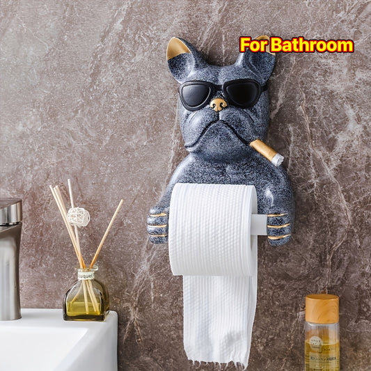 1pc Fashion Glasses Dog Tissue Holder, Cute and Practical Home Decor Inspired by Cool Fashion Glasses Dog Design, Suitable for Bathroom, Kitchen, Bedroom, Office - Self-Adhesive Resin Material, Bathroom Decor And Accessories