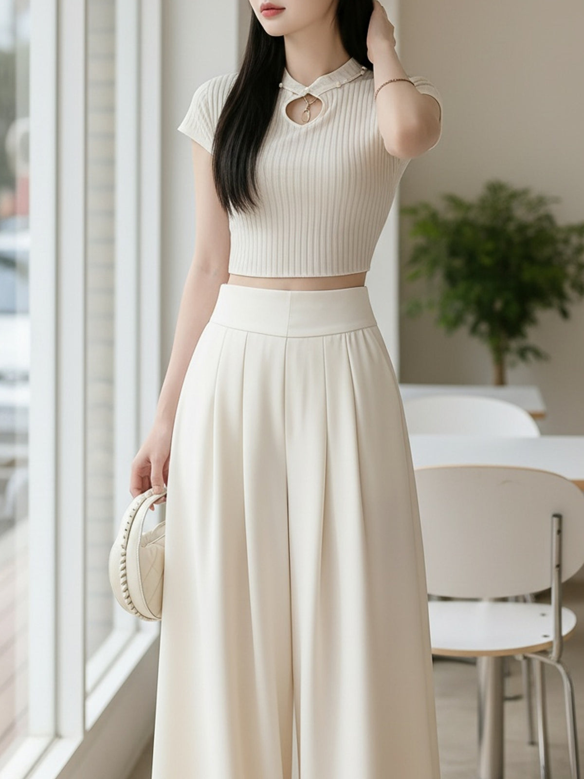 Atmosphere Inspired Chinese Style Wide Leg Pants for Women'S Summer New Style, Light Luxury, High-End, Lazy Style, Relaxed And Hanging Half Skirt Pants