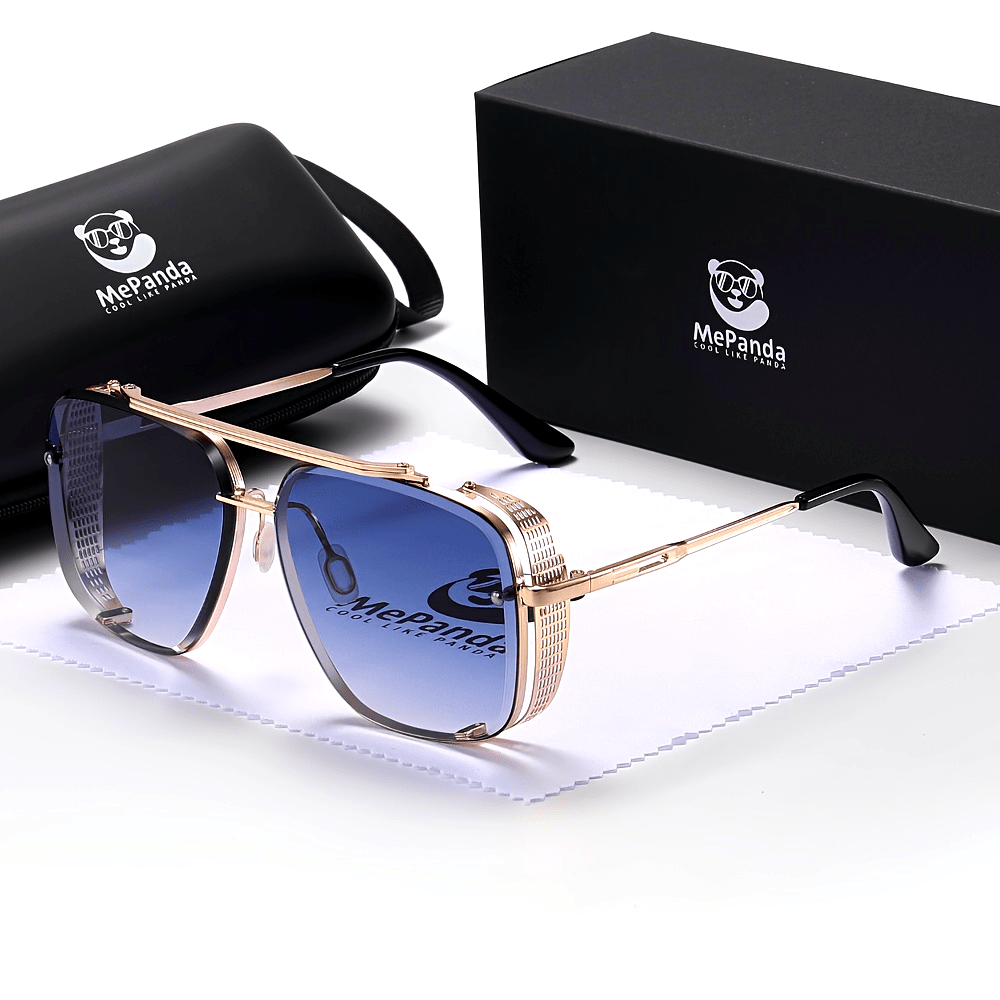 1pc MePanda Vintage Square Metal Double Bridge Fashion Glasses, Stainless Steel Frame with PC Lenses, Retro Eyewear for Daily Leisure, Includes Case