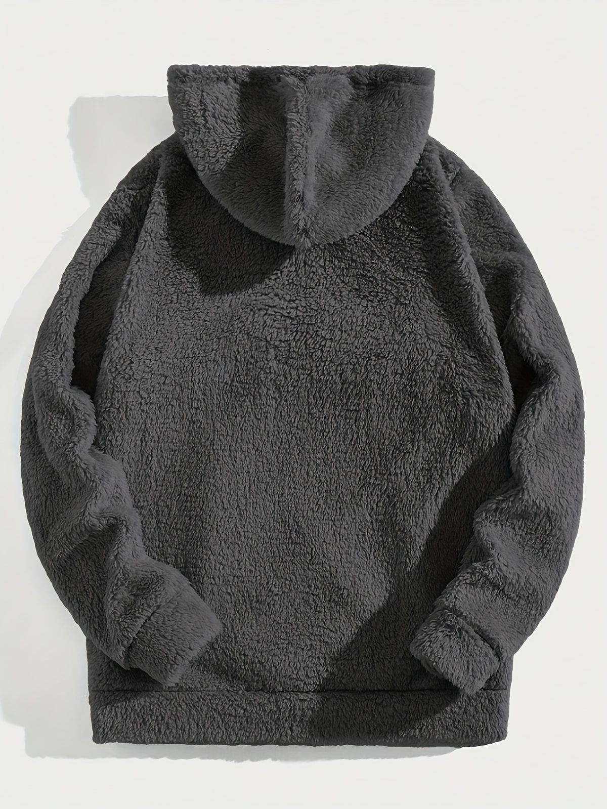Men'S Fashion Classic Solid Color Flannelette Hoodie with Embroidered Lettering, Casual Style, Medium Stretch Knit Fabric, Hooded Collar, Quarter Zip, Regular Fit for Daily Leisure and Commuting, Long Sleeve Pullover for Fall/Winter - 100% Polyester
