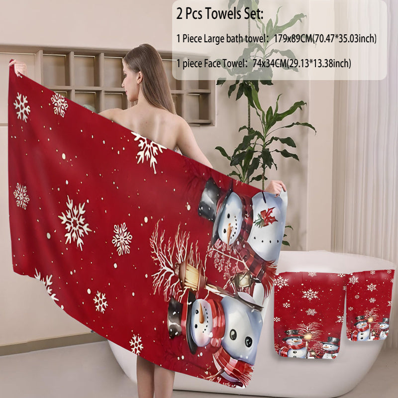 2pcs Christmas Microfiber Towel Set - Ultra-Soft, Quick-Dry & Highly Absorbent Bath and Beach Towels with Festive Patterns - Perfect for Bathroom, Pool, or Beach - Ideal Gift for Men and Women