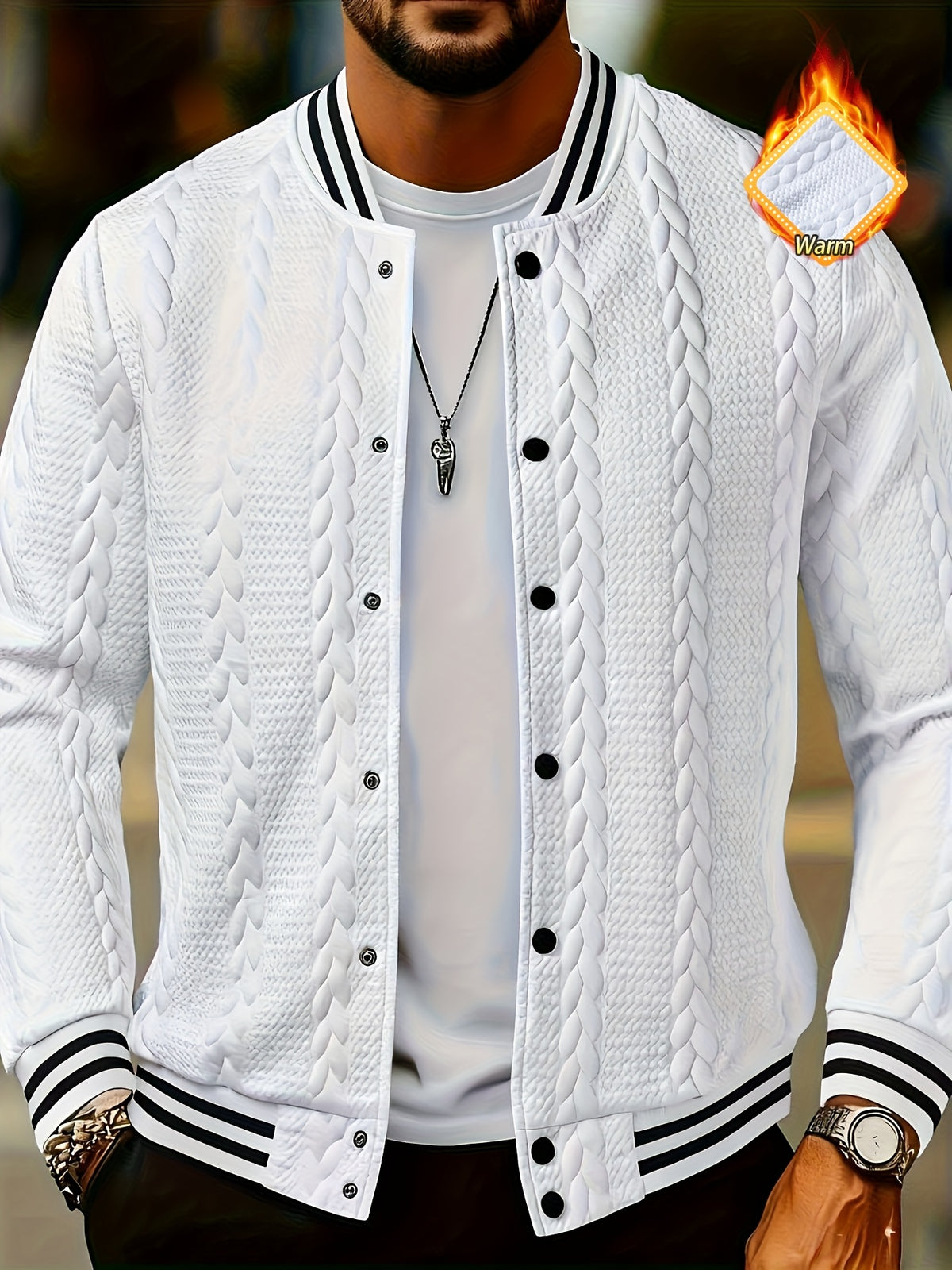 Men's White/Black/Beige (or Grey) -like Collar Blazer Jacket - Single-Breasted Button Closure, Machine-Washable Casual Winter Outerwear, No, Versatile for Smart-Casual & Formal Events (No Dry Clean) - (S