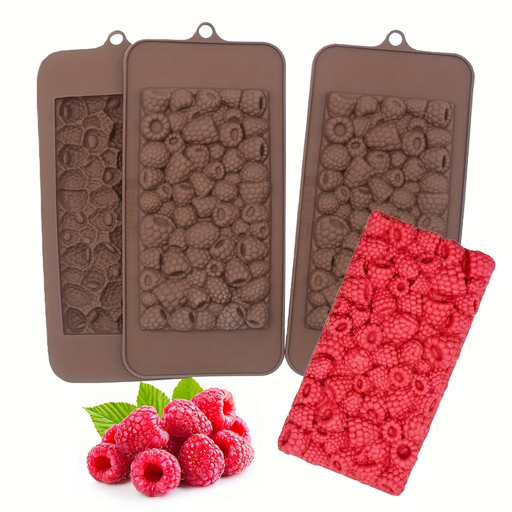 1/2 Raspberry Chocolate Silicone Mold Strawberry Fruit Pattern Chocolate Block Candy Mousse Dessert Cake Decorating Baking Tool Rectangular Handmade Wax Candle Drip Mold