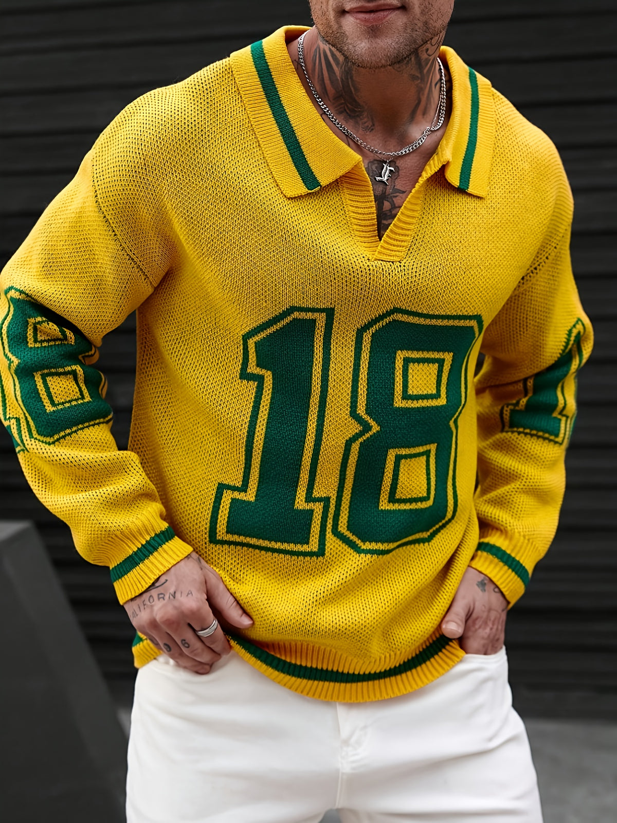 Men'S Basketball Jersey Sweater - Yellow & Green Number 18 Shirt, Stretch Knit Pullover for Basketball Games, Gym, Casual Outfits - All-Season Sports Apparel for Men