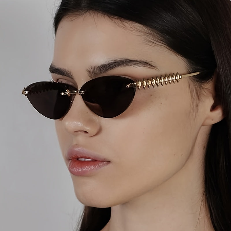 Rivet Triangle Cat Eye Metal Frameless Beveled Edge European and American Fashion Premium Glasses