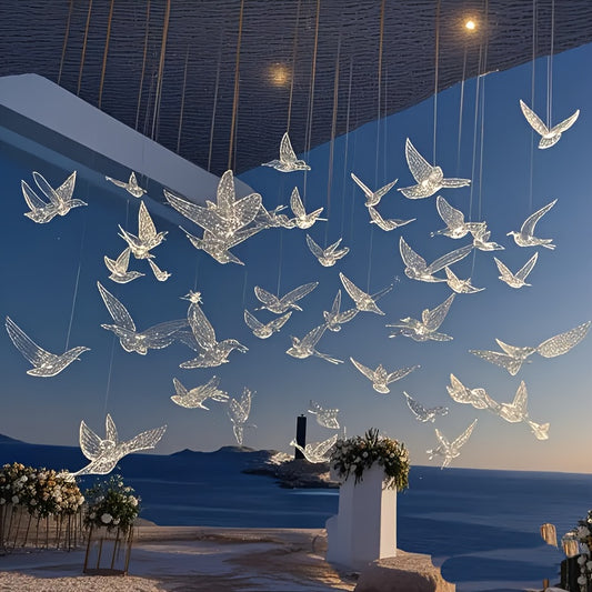 2D Flat, 12pcs of acrylic transparent bird strap with transparent fishing line hanging decoration for Christmas wedding, hotel party scene decoration, Wedding Decor, Event Styling, Minimalist Decor, Whimsical Decoration, Lightweight Material, Handcrafted