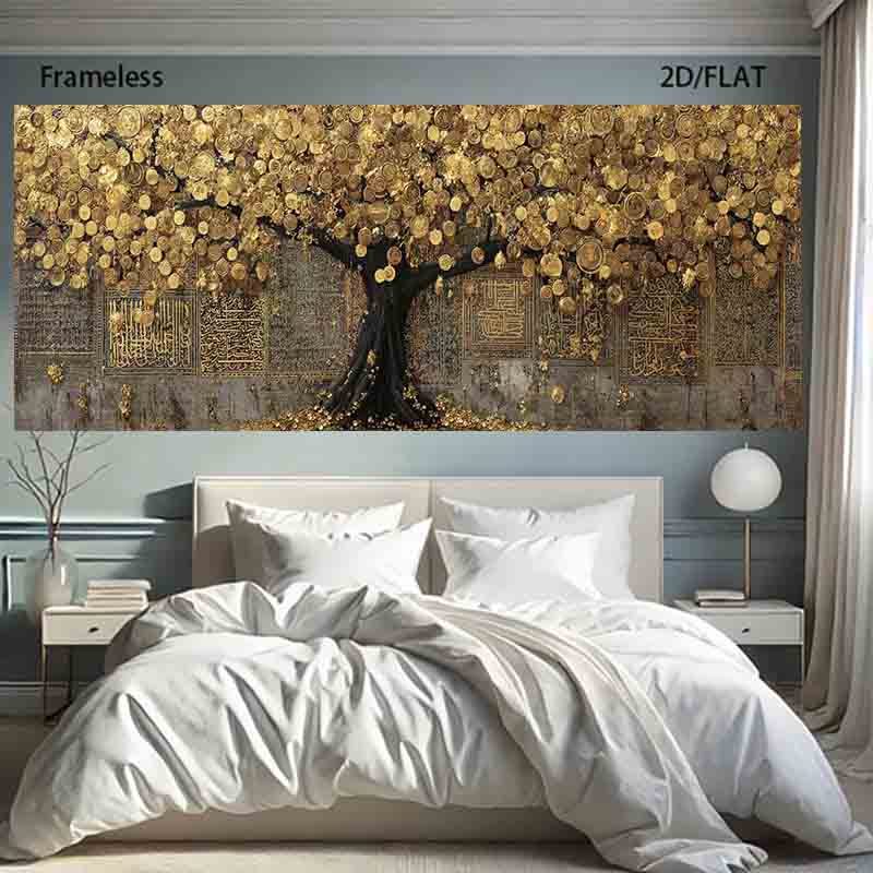 Large Golden Tree of Wealth Frameless Golden Leaf Wall Art - 80.01cm x 240.03cm Chinese Prosperity Symbol Canvas Poster for Home & Office Decor, Asian-Inspired Golden Tree, Feng Shui Wealth Increase Decoration, Canvas Wall Art, Large Canvas Wall Art, Wal
