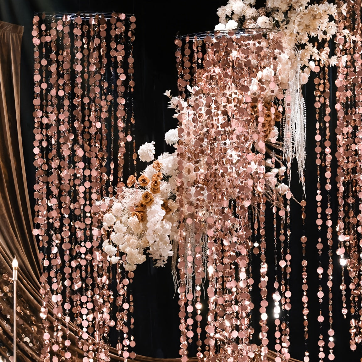5pcs, Total 5m/196.85 Inch, RoseGolden, Shiny, Blink, Dream Wedding, PVC Sequin Hanging Decorations, Wedding Porch Background Ornaments Room Divider Blinds, Suitable for Home Holiday Party and Marriage Celebration, Wedding Decor, Wedding Decorations