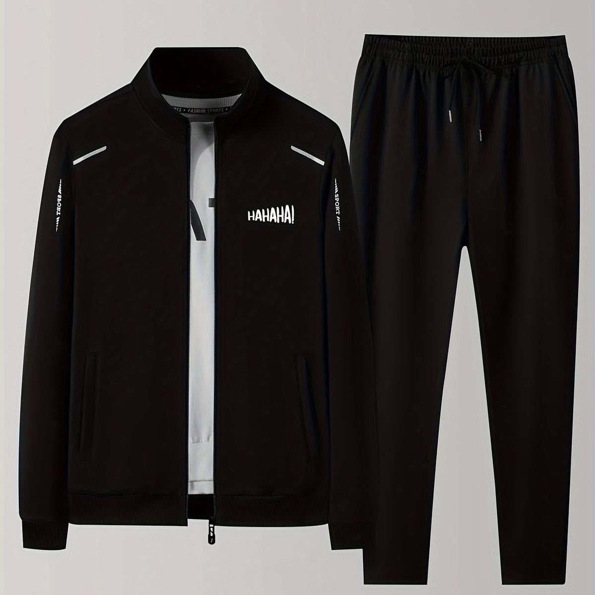Two Piece Outfits For Men, Men Classic Design Zipper Up Jacket And Sweatpants Drawstring Pants