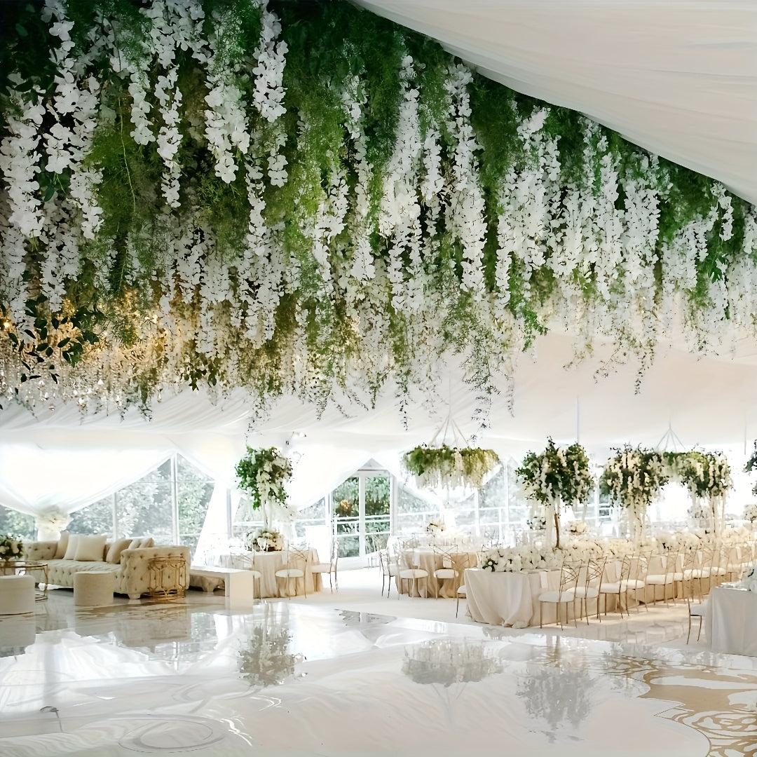 35 Bundles of Premium Artificial Wisteria Hanging Flowers - Stunning White Waterfall Vines, Perfect for Wedding, Garden Decorations - Ideal for Bridal Season, Christmas & Valentine'S Day Parties, Halloween, Thanksgiving, Artificial Flower For Decoration