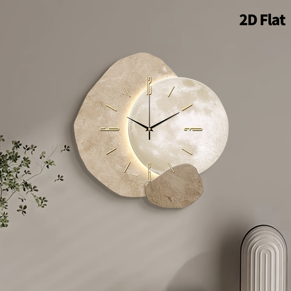 1pc Modern Minimalist Large Face Wall Clock - Beige & Golden Hands, Super Silent Quartz Movement, No Ticking, Irregular Round/Rectangular Design, Beige & Golden Beige Face with Black Hands, Flat Profile for Living Room, Bedroom, Kitchen, Coffee Bar - Eas