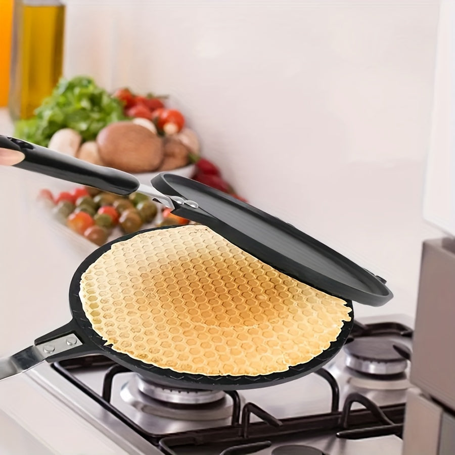 Non-Stick Waffle Cone Iron Maker Machine - Heavy-Duty Construction, Compatible with Gas Stoves, Even Heat Distribution, Anti-Scald Handle Hook for Commercial & Home Kitchen, Ice Cream Cones, Egg Rolls, Pancakes - Easy-Clean Surface, No Electricity Needed