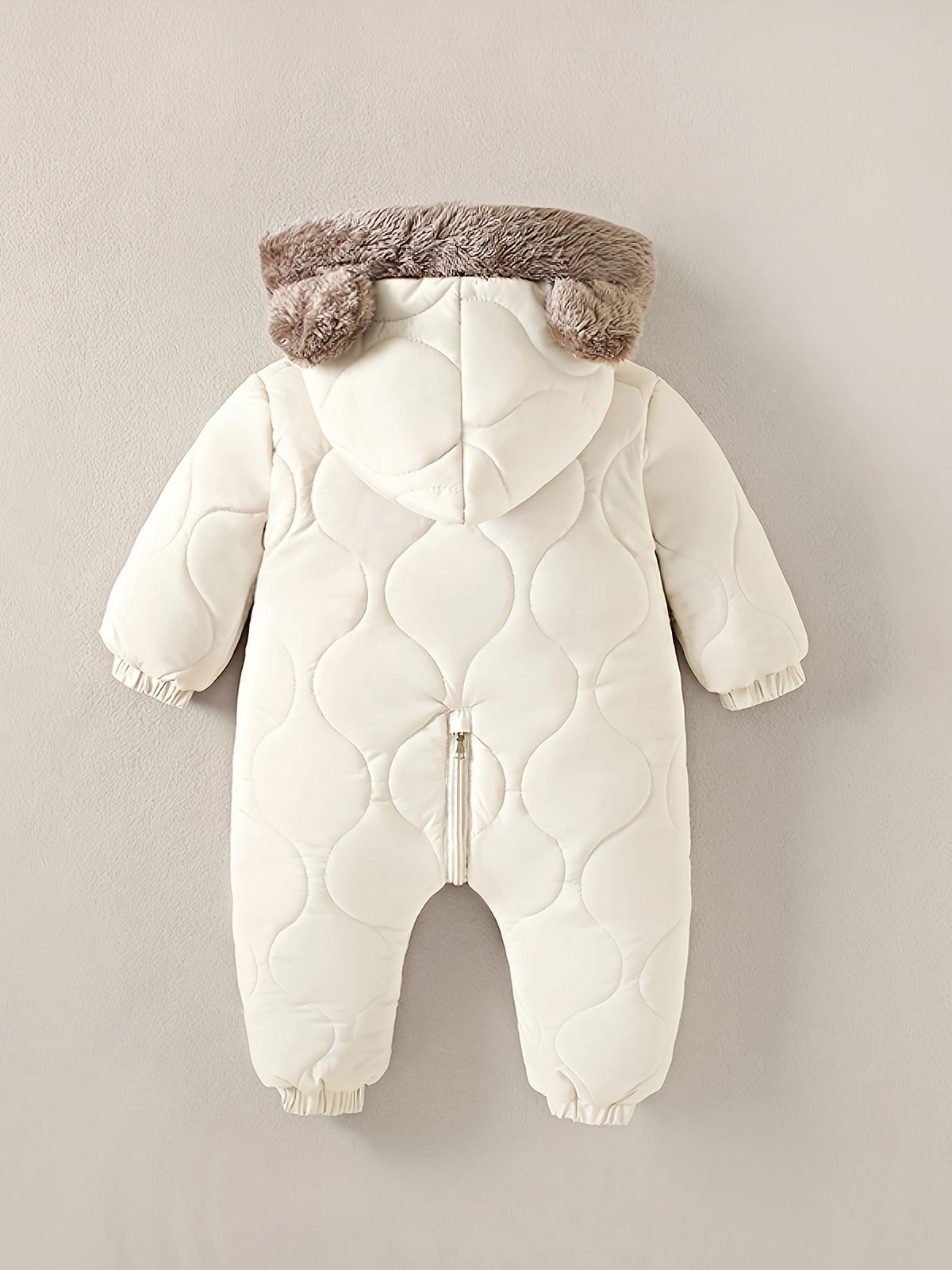 Unisex Snowsuit Winter Warm Fleece-Lined Hooded Romper - Long Sleeve Loose Fit Thermal Outfit for, Hand Wash Only, Solid Color, Perfect for Outdoor