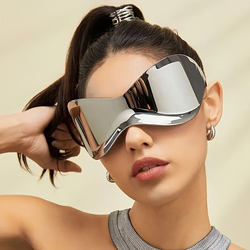 Y2K-Inspired Large Frame Glasses for Women - Stylish Chrome Teardrop Design, Perfect for Beach, Parties, Casual Fashion Accessory, Beach Accessories | Modern Fashion | Chrome Finish
