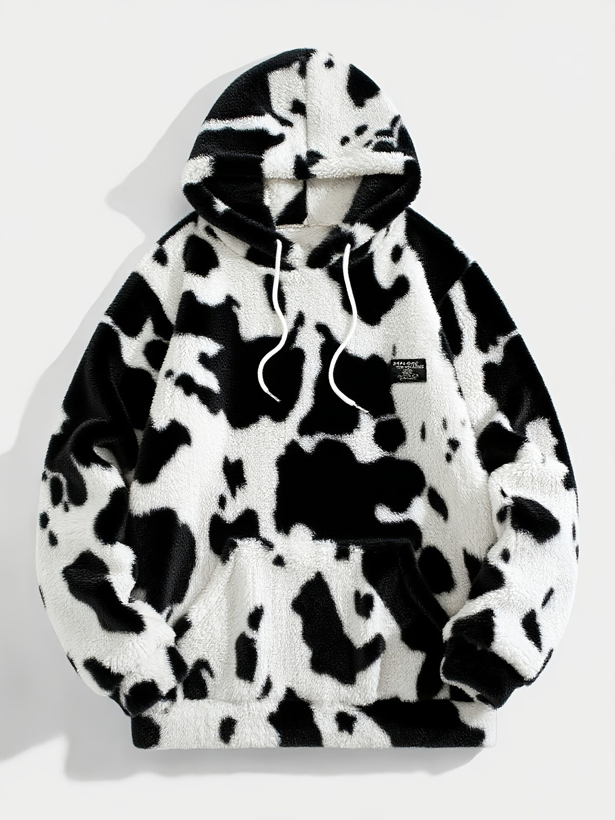 1pc Men'S Plush Hooded Sweatshirt - Soft Warm Winter Pullover with Brown & Cow Print, Cozy Casual Sweater for Fall/Winter, Long Sleeve Hooded Sweater with Pockets, Winter Sweatshirt, Fall Clothing, Color Block Design, Comfortable Fit, Fall Fashion
