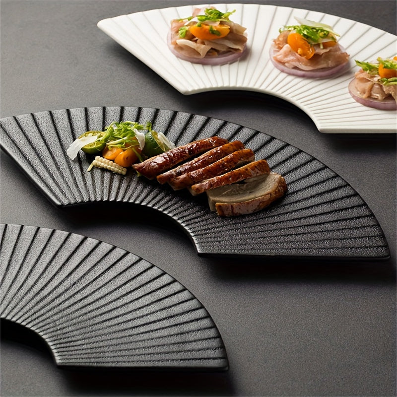 1pc Hotel Tableware Creative Fan Stripe Japanese Shaped Dish, Japanese Sushi Inventory Heart Dish, Household Platter for Western Food, Contemporary Art Design, Painted Finish, Perfect for Easter & Thanksgiving