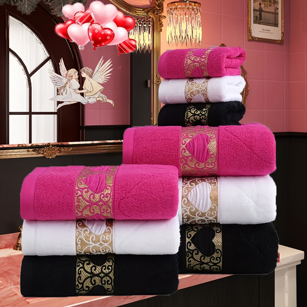 3pcs 100% Cotton Jacquard Towel Set, 1 Washcloth & 1 Hand Towel & 1 Baht Towel, Absorbent & Quick-drying Showering Towel, Super Soft & Skin-friendly Bathing Towel, for Home Bathroom, Ideal Bathroom Supplies