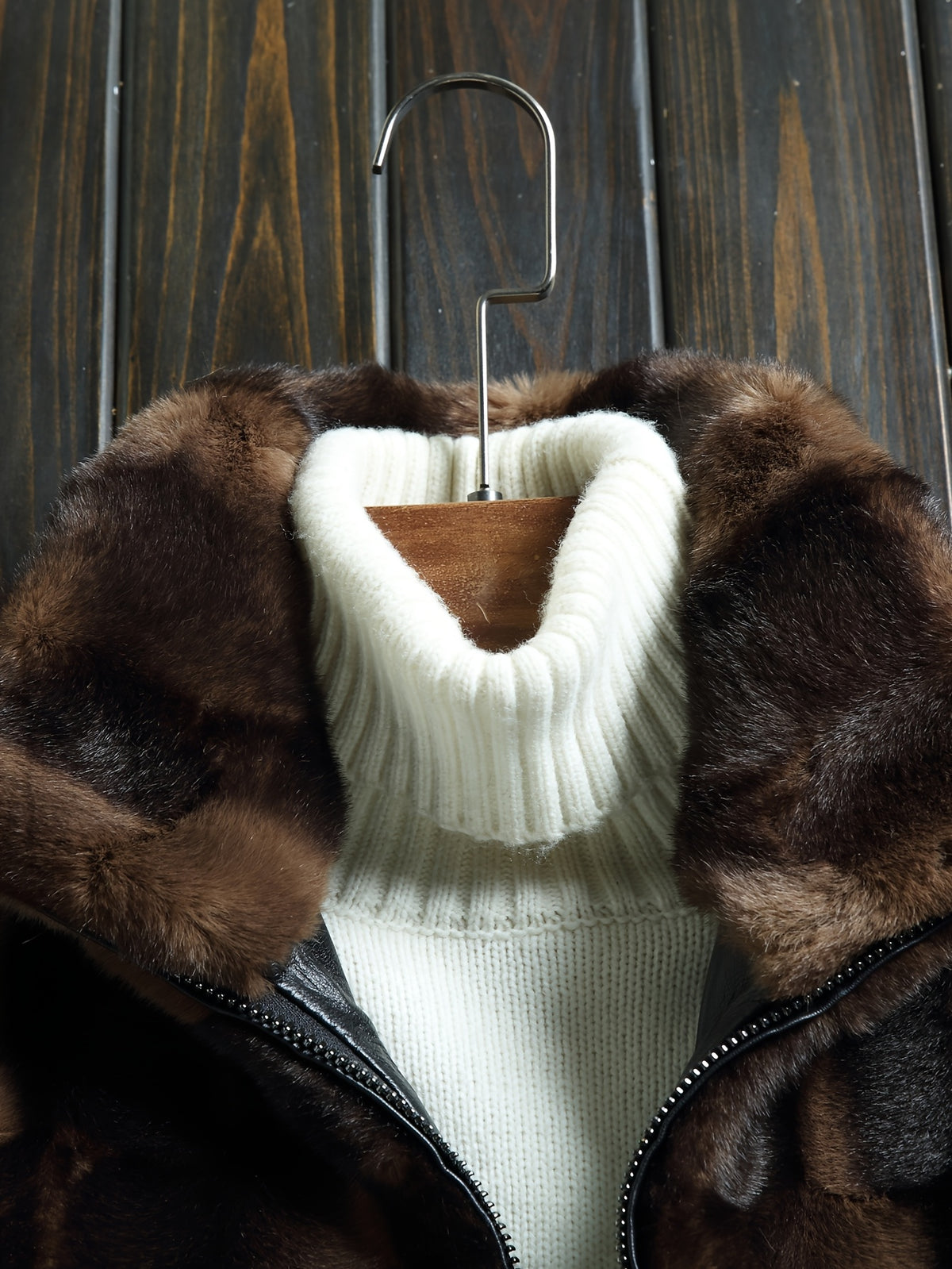 Men'S Faux Fur Plaid Long Sleeve Stand Collar Zipper Closure Polyester Lining Daily Casual Wear Outerwear Jacket for Fall/Winter