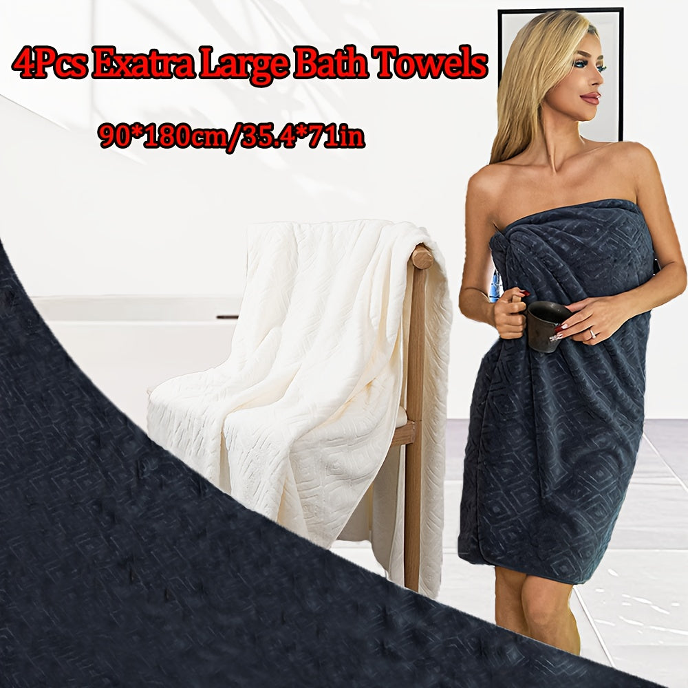 4pcs Bath Towels, 4pcs Bathroom Towel Set, 90*180cm/35.4*71in, Microfiber Material, Good Water Absorption, Soft and Comfortable, Multi-Color Optional, Suitable for Bathroom Shower, Hotel, Sauna, Fitness, Wash Cloths