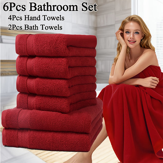 6pcs Cotton Bath Towels Set, 2pcs Bath Towels&4pcs Large Hand Towels 100% Cotton, 500GSM, Thickening Towel Bath Towel Set, Absorbent, Quick-Drying, Soft And Comfortable, for Bathroom, Hotel, Gym, Multiple Colors