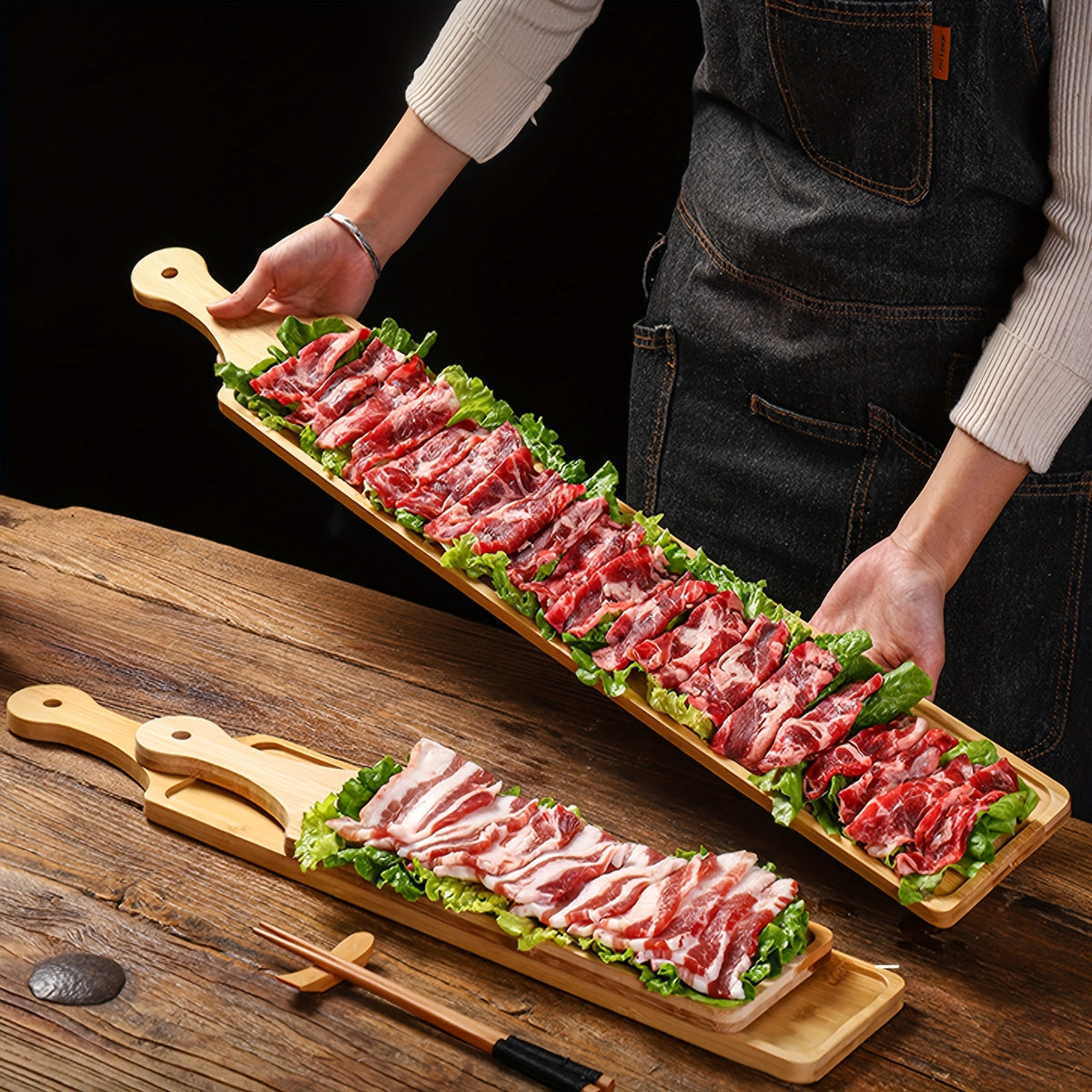 Single Serving Tray - Long Rectangular Sturdy Natural Board for Hot Dishes, Steak, Starters - Ideal for Kitchen And Restaurant Use