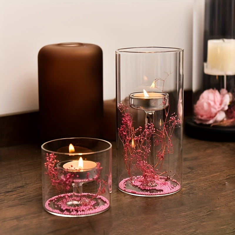 3 Glass Hurricane Tea Light Candle Center Decorations, Cylindrical Transparent Tea Light Candle Holders, for Table Center Decoration, Wedding Home Decoration, Party Catering, Birthday Room Decoration