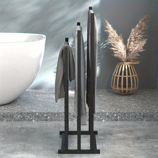 Heavy-Duty 3-Tier Floor Standing Towel Rack - Rustproof Plastic Freestanding Bathroom & Pool Towel Organizer with Black Frame, No Installation Needed, Indoor/Outdoor Use for Spa, Gym, Hotel - Holds 6 Towels, All-Season Space-Saving Design (Ideal for 3-6