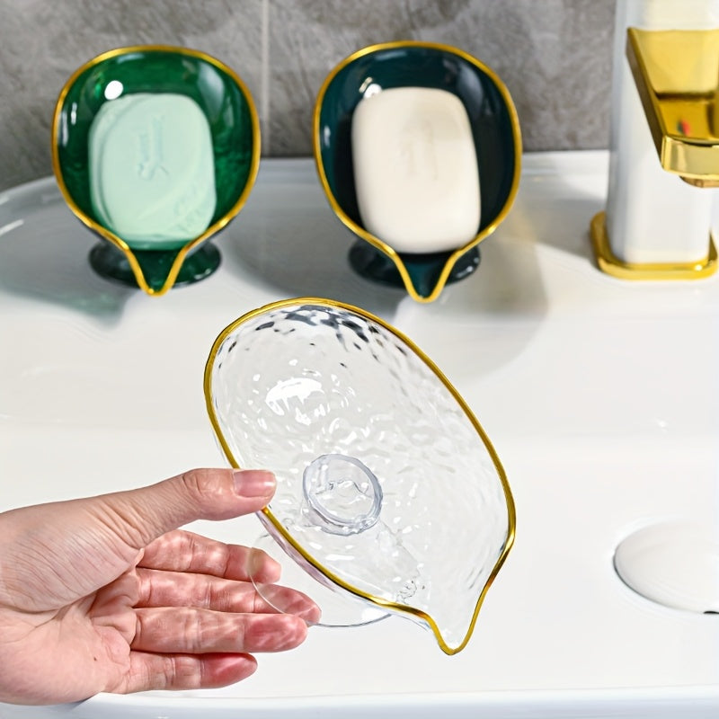 1pc Oval Soap Dish with Drainage Holes - Durable Plastic Bathroom Organizer, Green & White Modern Design for Soap, Toothbrushes & Toiletries Storage, Countertop or Sink Accessory, Soap And Toothbrush Holder, Decorative Drainage Feature