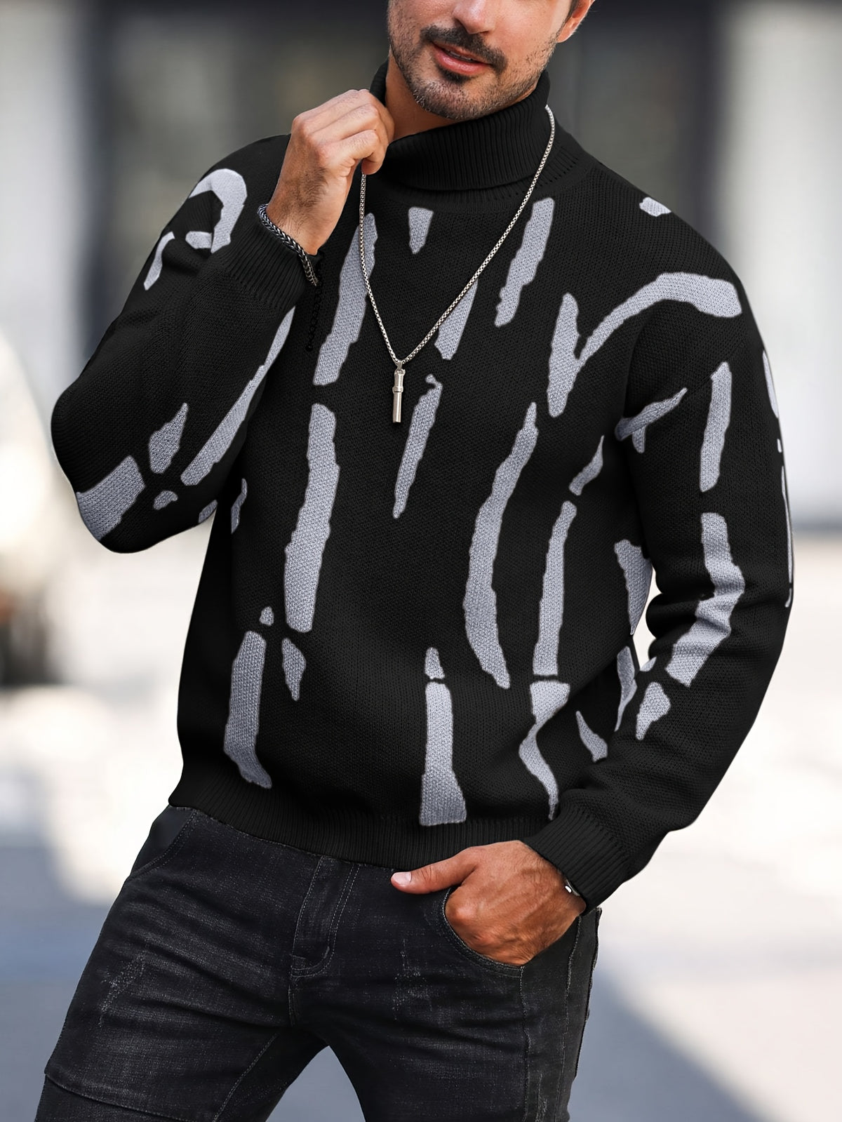 Men's Sweater Beige/Brown - Knit Sweater for Fall/Winter, Office & Party Events - Regular Fit Pullover Sweater for Everyday & Formal Outfits, Casual Wear, Stylish Knitwear, Warm Material, Long Sleeve Top, Fashion Enthusiasts