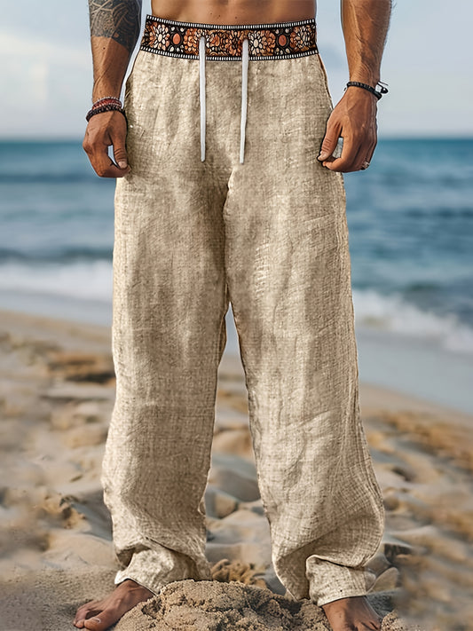 Men'S Casual Long Pants, Beach Trousers, Long Style, Daily Wear, Holiday, Travel, Drawstring Waist, Green, Khaki