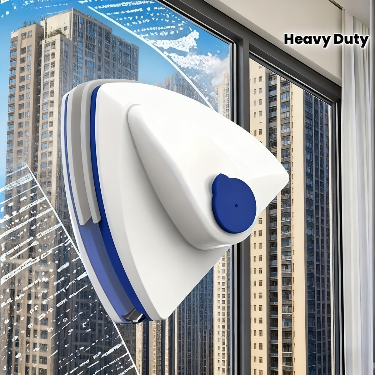 1 Heavy-Duty Magnetic Window Cleaner with Dual Water Tanks and Squeegee System - Automatic Double-Sided Cleaning, ABS Construction, Manual Operation, with Ergonomic Handle and Magnetic Suction Cup, Suitable for Bathroom, Kitchen, Living Room, Balcony