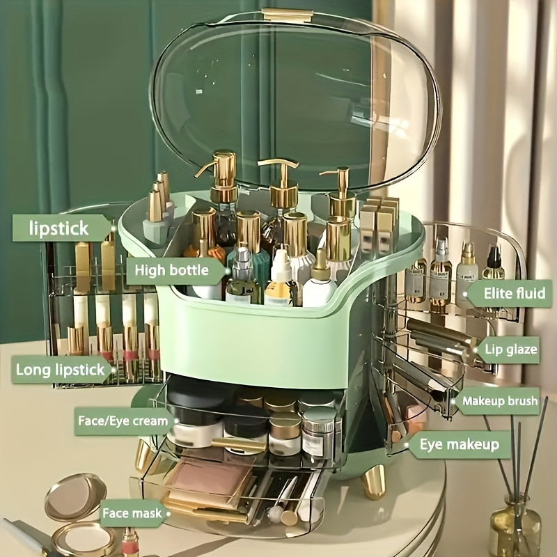 Large Capacity Transparent Plastic Cosmetic Organizer - Freestanding Skincare with Shelves, Bathroom Vanity Organizer Box for Makeup, Toiletries, Dorm & Office, Compact White-Labeled Design (No Assembly Tools Needed