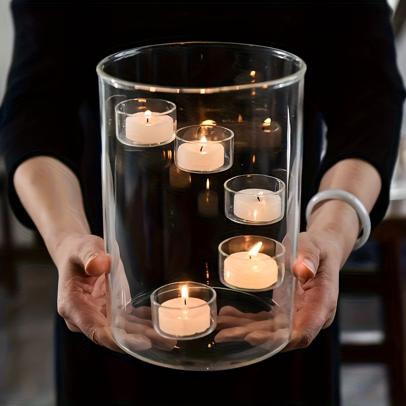 1pc Rotating Glass Candle Holder with Windproof Dome Lid - Dynamic Spinning Base & Glass Arms for Tabletop, Fits Standard Candles - Modern Centerpiece for Dining Table, Parties, Weddings - Flame-Free Glass Partition (Glass