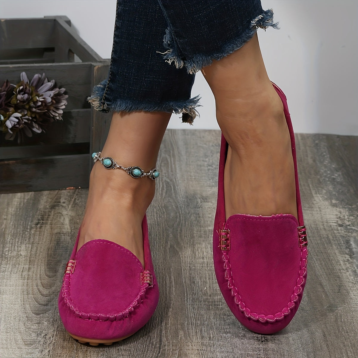 Women's Round Toe Loafers, Solid Comfortable Slip On Shoes, Women's Footwear