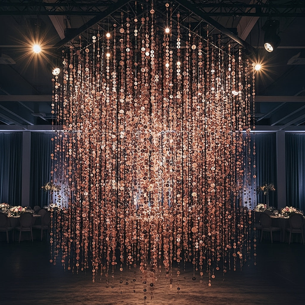 5pcs, Total 5m/196.85 Inch, RoseGolden, Shiny, Blink, Dream Wedding, PVC Sequin Hanging Decorations, Wedding Porch Background Ornaments Room Divider Blinds, Suitable for Home Holiday Party and Marriage Celebration, Wedding Decor, Wedding Decorations