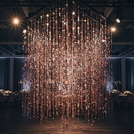 5pcs, Total 5m/196.85 Inch, RoseGolden, Shiny, Blink, Dream Wedding, PVC Sequin Hanging Decorations, Wedding Porch Background Ornaments Room Divider Blinds, Suitable for Home Holiday Party and Marriage Celebration, Wedding Decor, Wedding Decorations