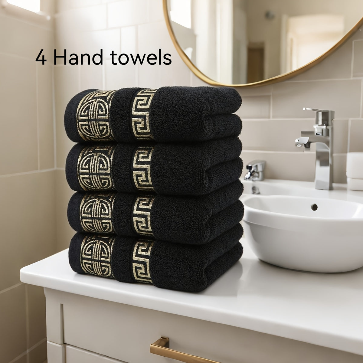 4pcs 35.05*74.93cm Hand Towels, 100% Pure Cotton Material, GSM460, Exquisite Embroidery Pattern, High-Quality Hand Towels, Ultra Soft and High Absorbency, Non-Shedding and Fade-Resistant, Essential for Home Bathroom or Travel, Gift Towels, Holiday Decora