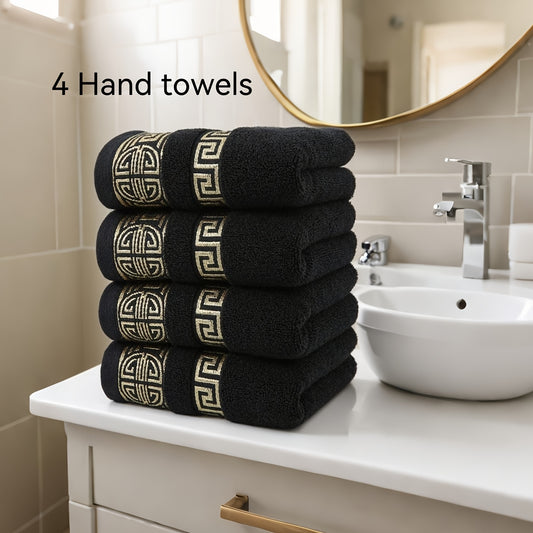 4pcs 35.05*74.93cm Hand Towels, 100% Pure Cotton Material, GSM460, Exquisite Embroidery Pattern, High-Quality Hand Towels, Ultra Soft and High Absorbency, Non-Shedding and Fade-Resistant, Essential for Home Bathroom or Travel, Gift Towels, Holiday Decora