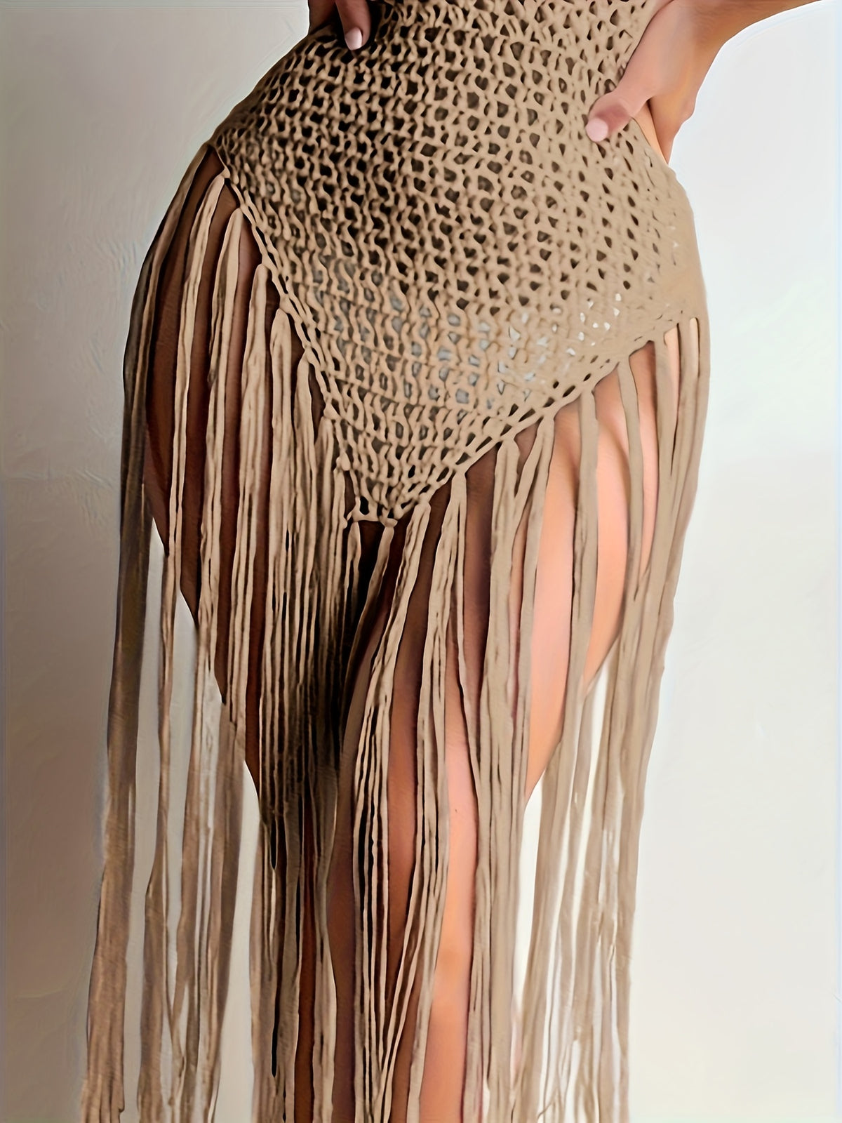 Women's Bohemian Fringe Hem Lace- Sleeveless Dress - Semi-Sheer Beach Vacation Resort Wear with Flowing Fringe Skirt, All-Season Casual to Semi-Formal Outfits, Easy Care (Hand Wash/Dry Clean) - Adult Women's Fashion