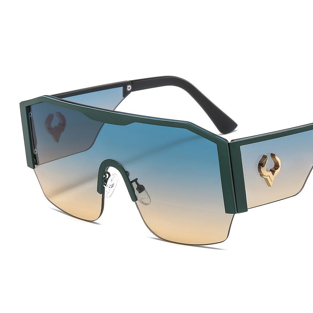 OUTU Unisex -Style Fashion Glasses with Bull Head Accents, Stainless Steel Frame & PC Lenses - Wide Full-Rim Design for Men & Women, Accessories, Gear, Stylish Eyewear, Durable Eyewear